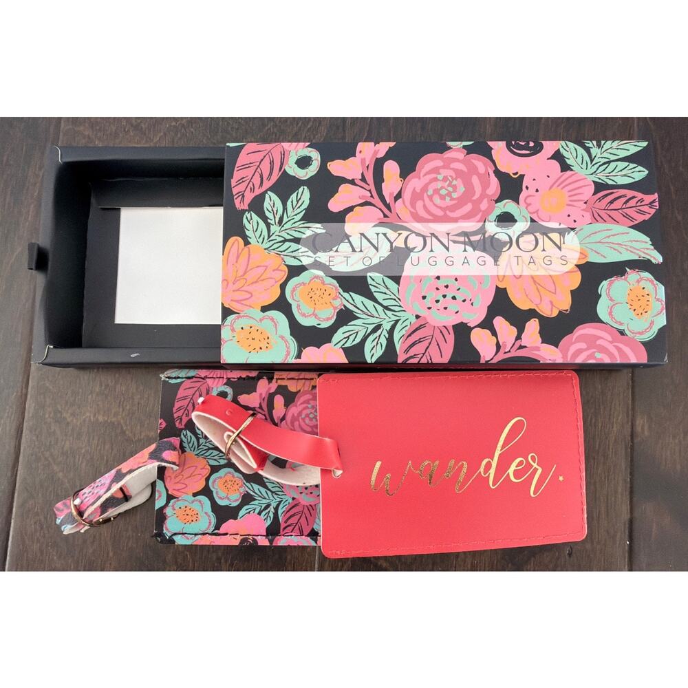 Canyon Moon‎ Floral & Salmon Pink Luggage Tags Set – Travel Bag ID - NEW in Box